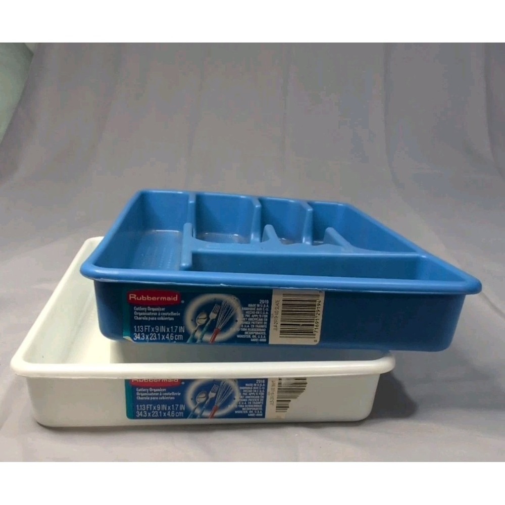 VTG Rubbermaid Silverware Flatware Utensil Holder Trays Set of 2 White/Blue#2919